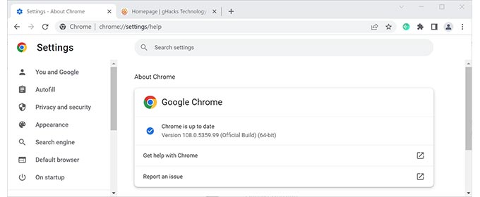 Update Version of Browser